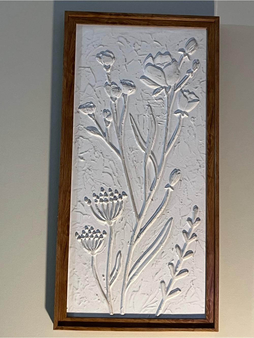 2 Framed White Relief Floral Wall Art-ready to hang